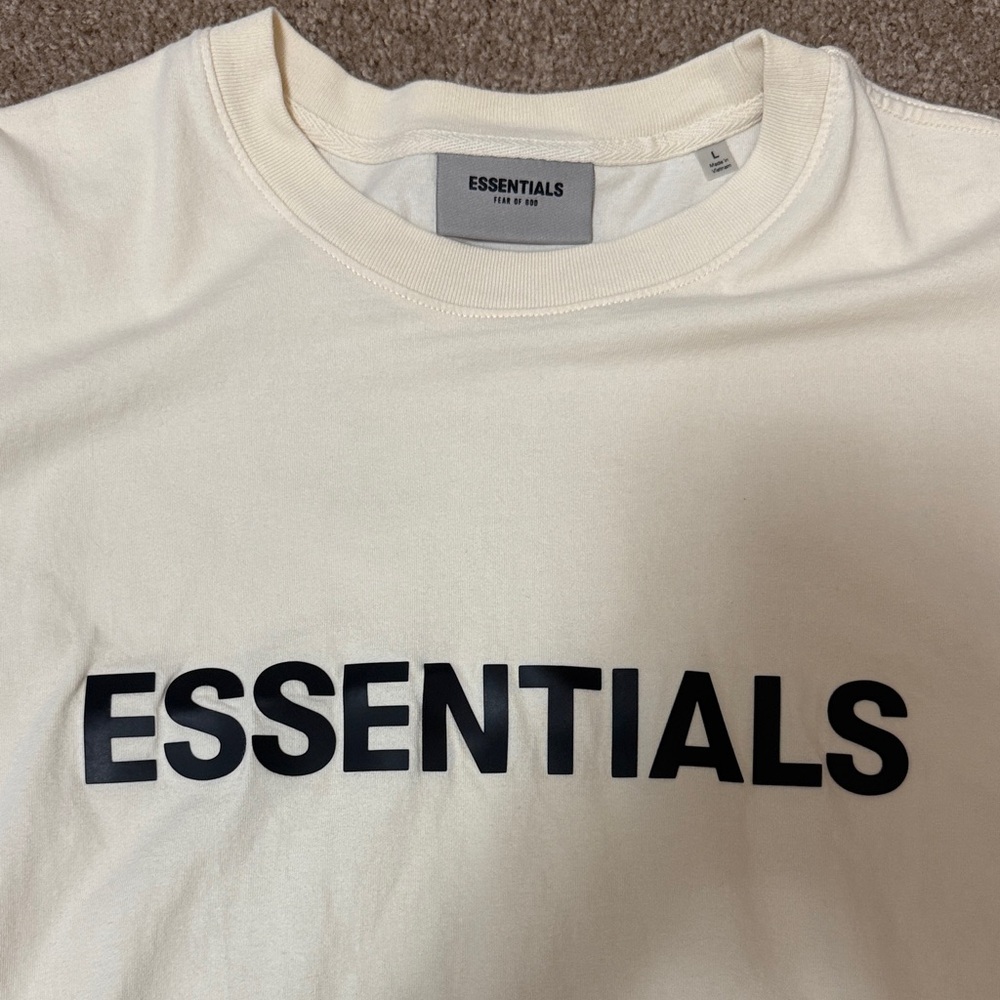 Essentials Cream Tee With Black Essentials Logo View 2